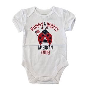 NWT Children's Place White W/America 4th of July Ladybug Bodysuit - SIZE 3-6M